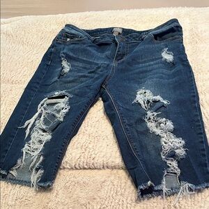New York & Company Blue Distressed Jean Shorts